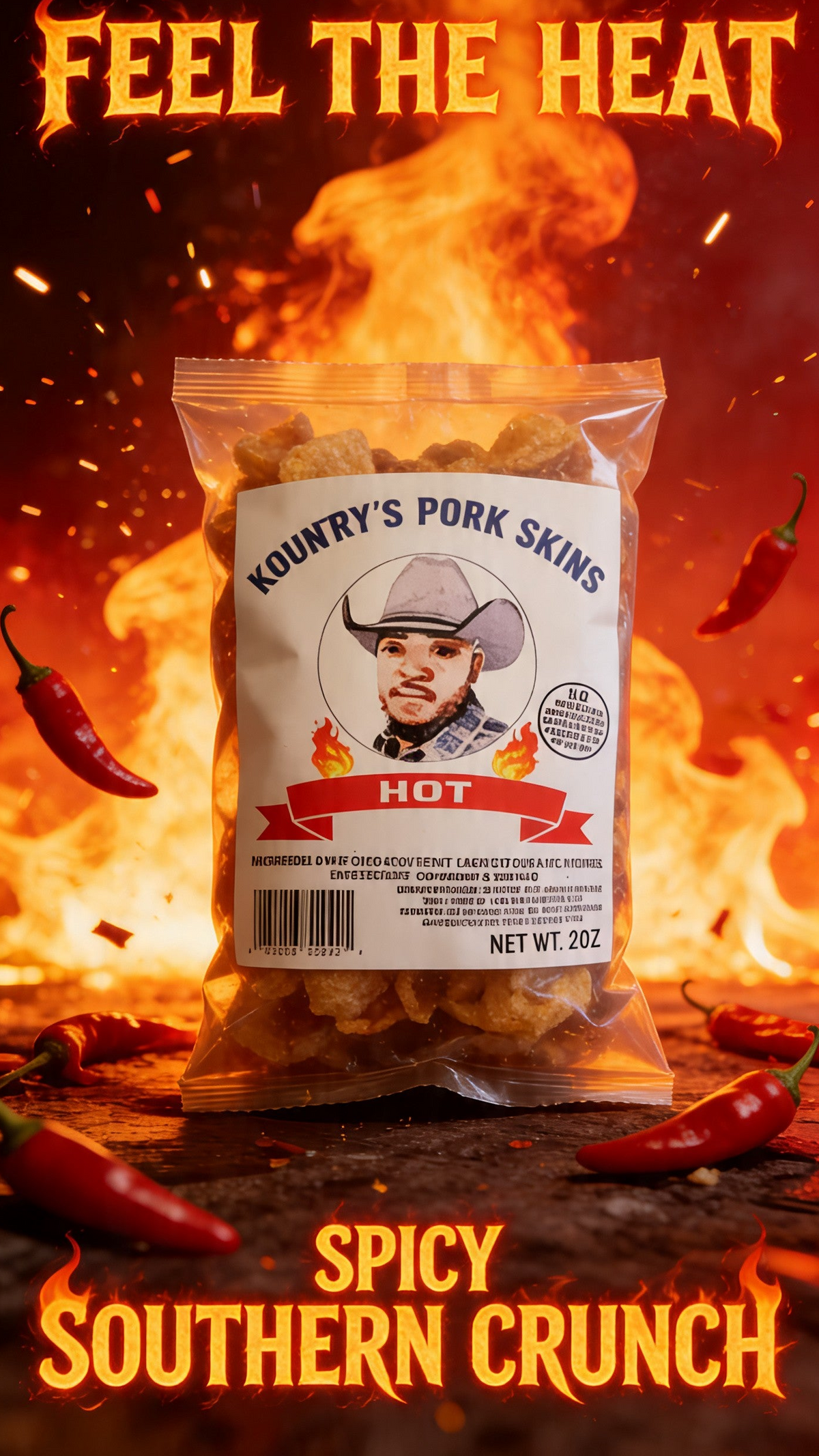 Kountry's Pork Skins Hot 🔥  6 pack