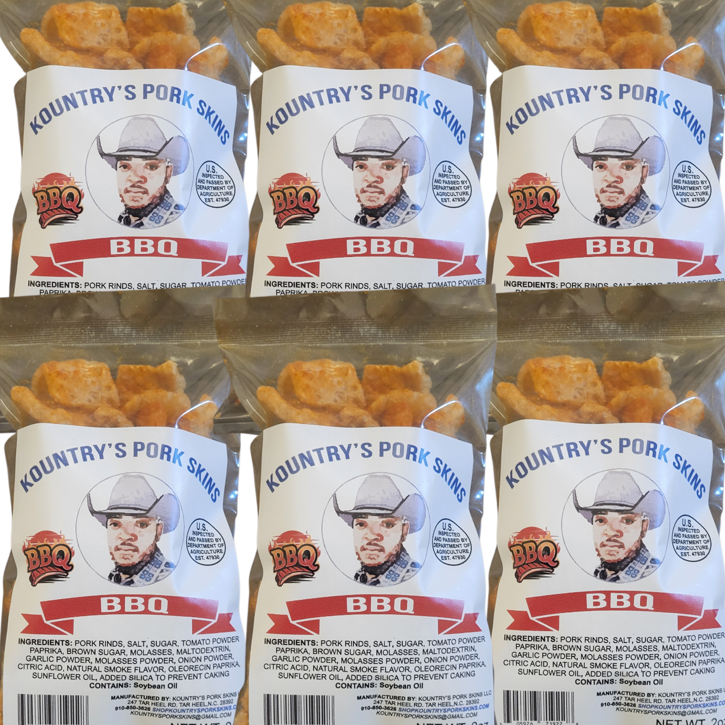 Kountry's Pork Skins BBQ flavor 6 pack